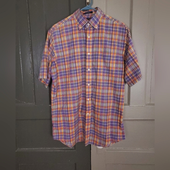 Daniel Cremieux Other - Daniel Cremieux Men's M Purple Plaid Cotton Tailored Fit Short Sleeve Shirt